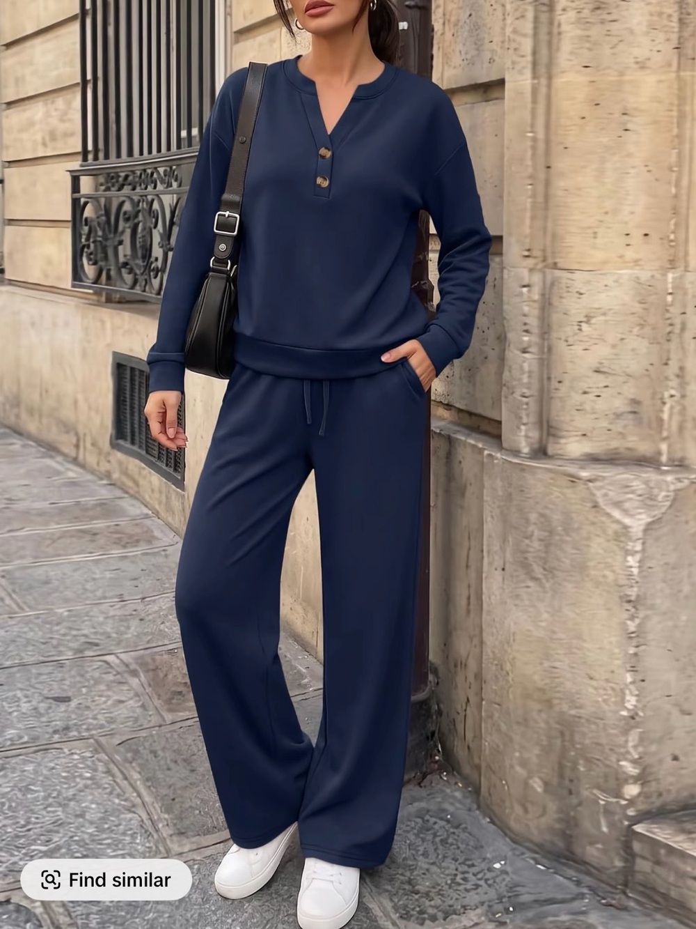 NEW Women’s two piece set henley, long sleeve V-neck fall casual outfit Navy XL